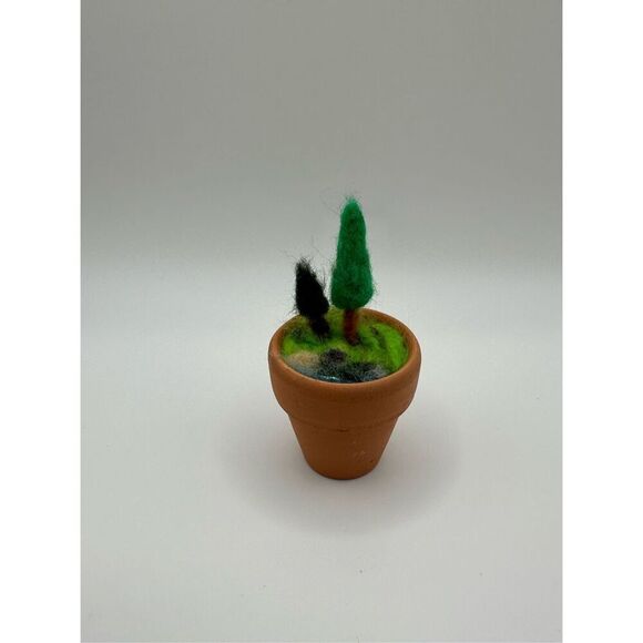 1.5 in pot Needle Felted 3D Landscape Art, Pine tree, river, MADE TO ORDER - Picture 1 of 8